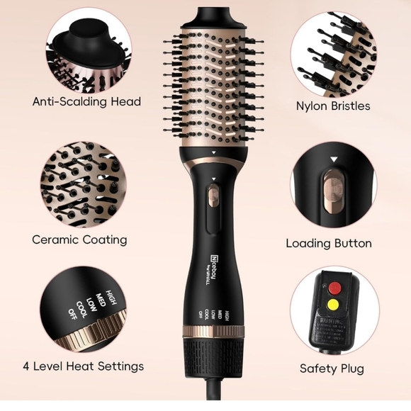Nicebay Black and Rose Gold All-in-One Hot Air Blow Dryer Brush - Picture 4 of 7
